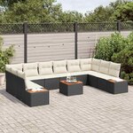 vidaXL Ensemble de canapé de jardin 11 Pièces Noir Poly rotin