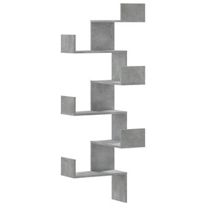 vidaXL Étagère murale d'angle gris béton 45x45x147cm bois d'ingénierie