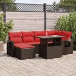 vidaXL Salon de jardin avec coussins 7Pièces marron résine tressée acacia