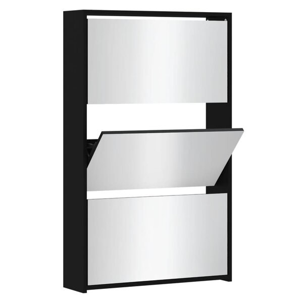 vidaXL Armoire à chaussures avec miroir 3 niveaux Noir 63x17x102 5 cm