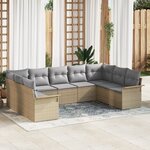 vidaXL Ensemble de Canapés de Jardin 9 Pièces avec Coussins Beige Rattan Poly