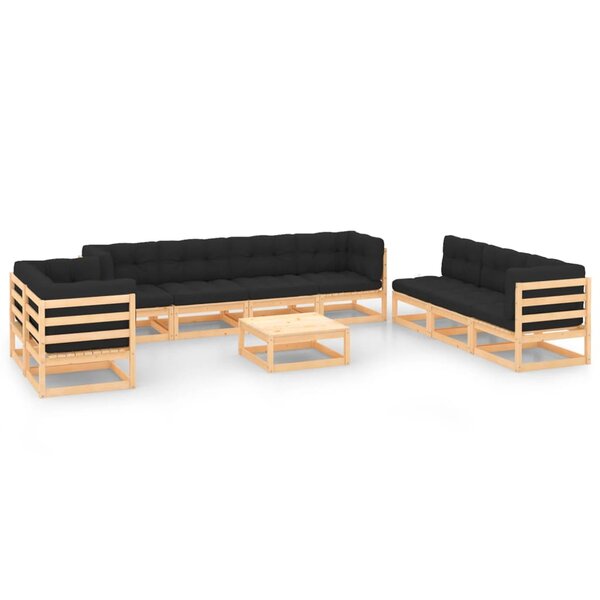 vidaXL Salon de jardin 10 Pièces avec coussins Bois de pin massif