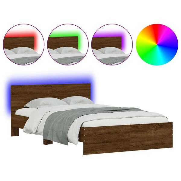 vidaXL Cadre de lit avec tête de lit et LED chêne marron 120x190 cm