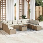 vidaXL Ensemble de canapé de jardin 11 Pièces Beige Poly rotin