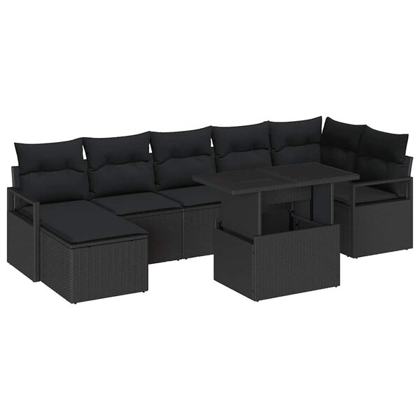 vidaXL Ensemble de canapé de jardin 8 pc Noir Poly rotin