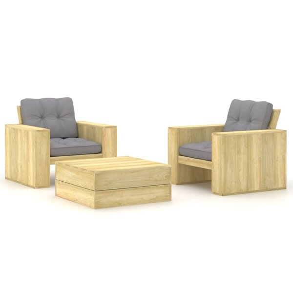 vidaXL Salon de jardin 3 Pièces avec coussins bois de pin imprégné