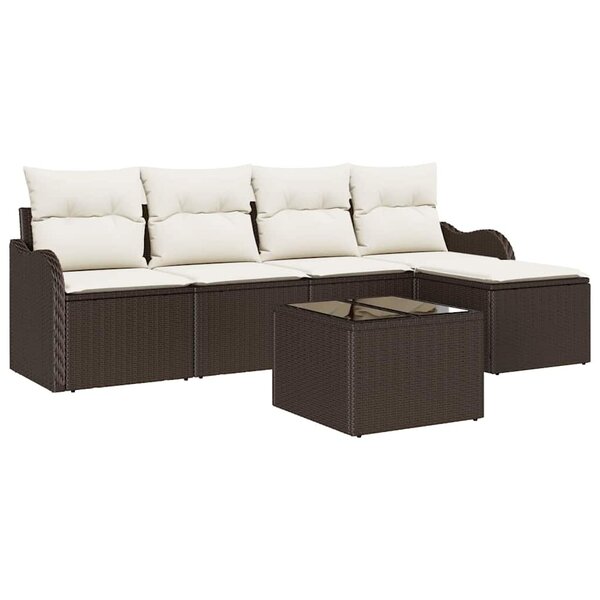 vidaXL Ensemble de canapé de jardin 6 Pièces Marron Poly rotin