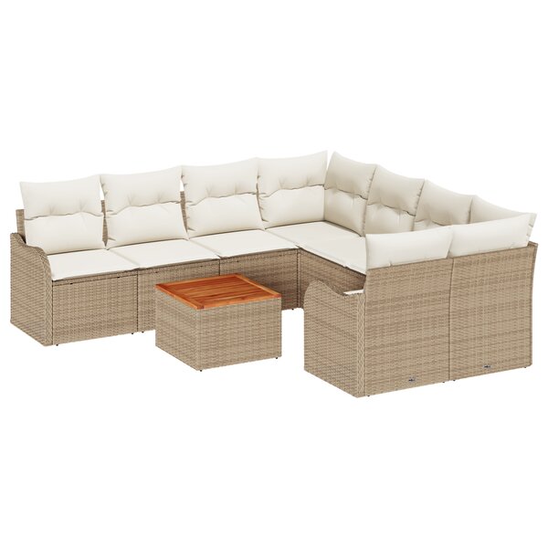 Ensemble de 9 pièces de Canapés de Jardin avec Coussins Beige Rattan Poly Acacia