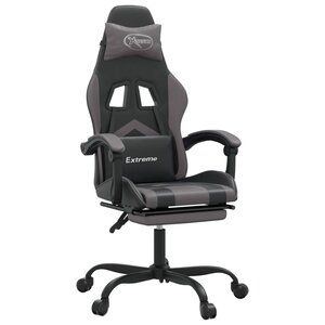 vidaXL Chaise de jeu pivotante et repose-pied Noir et gris Similicuir