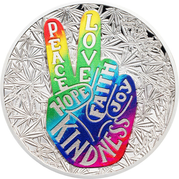 Monnaie PEACE AND LOVE Peace 1 Oz Argent 1000 Francs Benin 2019
