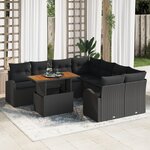 vidaXL Ensemble de Salle à Manger de Jardin en 9 pièces avec Coussins Noir Poly Rattan Acacia