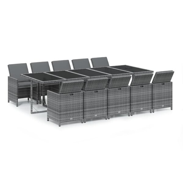vidaXL Ensemble à manger de jardin coussins 11 Pièces Résine tressée Gris