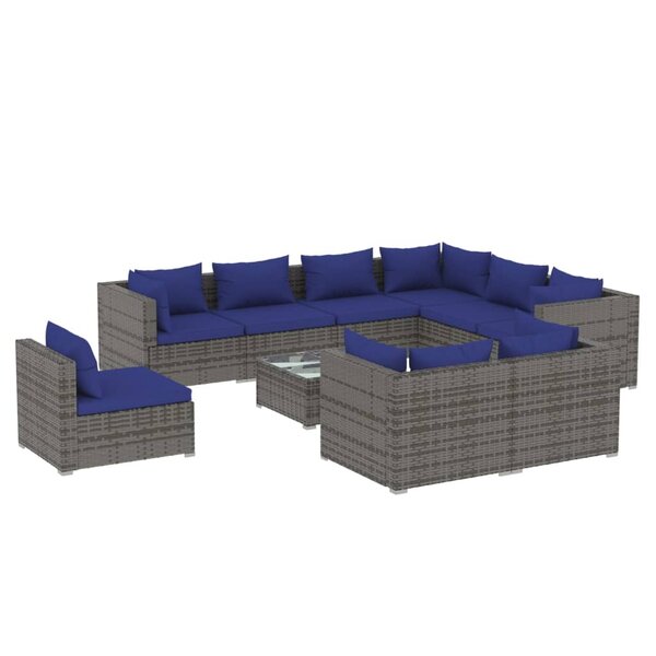 vidaXL Salon de jardin 10 Pièces avec coussins Résine tressée Gris