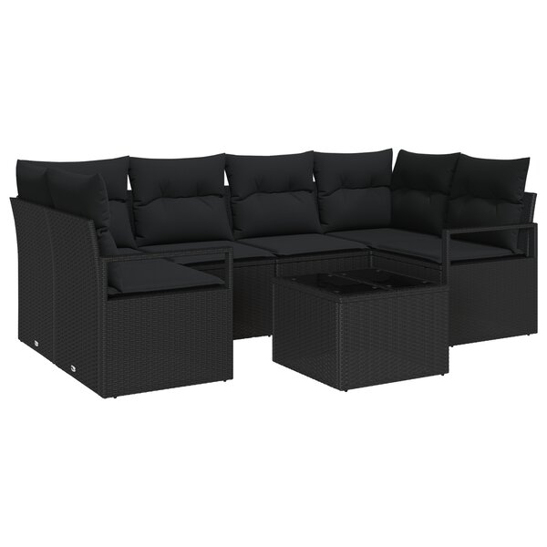 Ensemble de canapé de jardin de 7 pièces avec coussins en poly rotin noir