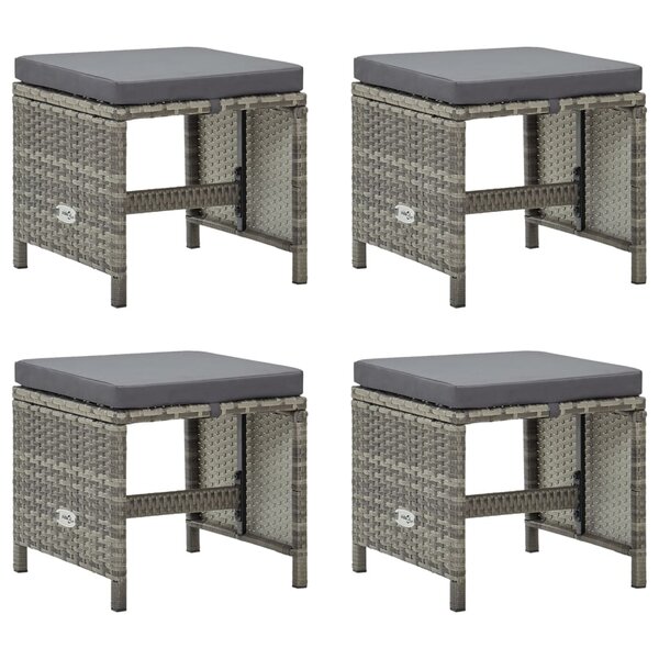 vidaXL Tabourets de jardin lot de 4 avec coussins Résine tressée Gris
