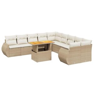 vidaXL Salon de jardin 11 Pièces avec coussins beige résine tressée