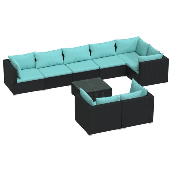 vidaXL Salon de jardin 9 Pièces avec coussins Noir Résine tressée