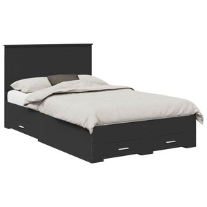 vidaXL Cadre de lit avec tiroir Noir 135 x 190 cm Bois d'ingénierie