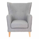 Fauteuil en velours gris clair avec pieds en bois naturel