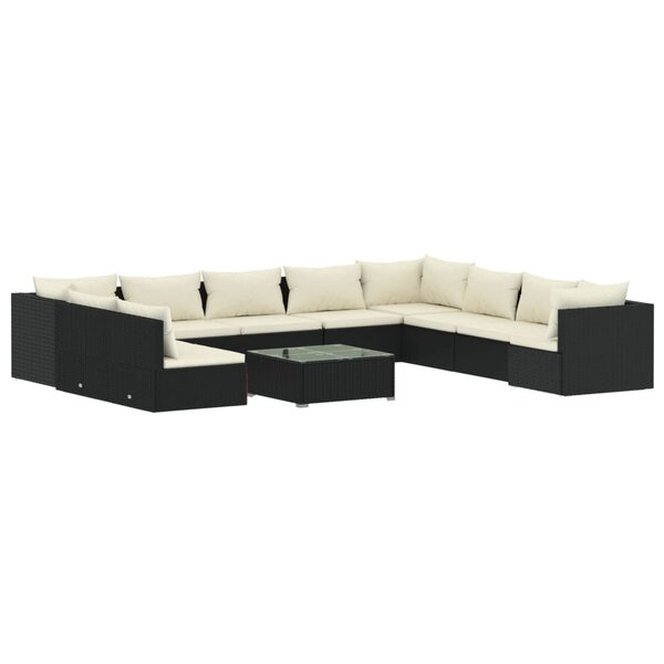 vidaXL Salon de jardin 11 Pièces avec coussins noir résine tressée