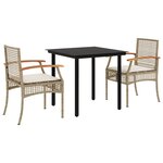 vidaXL Ensemble à manger de jardin et coussins 3 Pièces Beige poly rotin