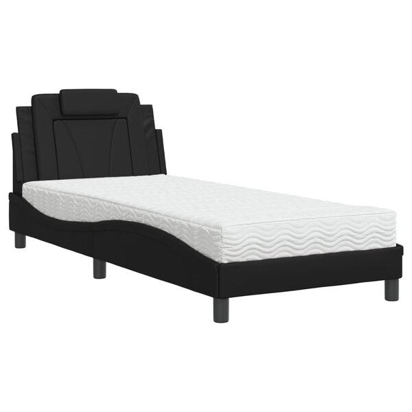 vidaXL Lit avec matelas noir 90x190 cm similicuir