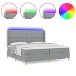 lit box avec matelas et lumière LED gris clair 200x200 cm en tissu