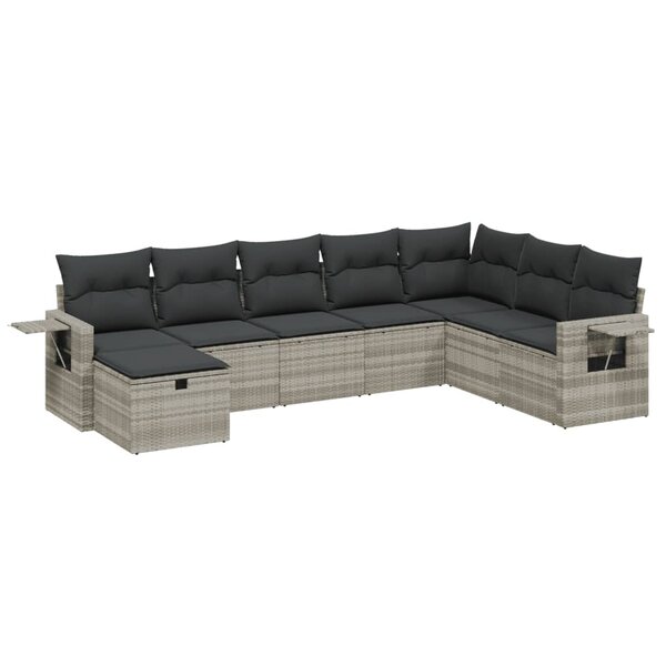 vidaXL Salon de jardin 8 Pièces avec coussins gris clair résine tressée