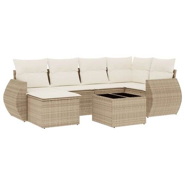 vidaXL Salon de jardin avec coussins 7 Pièces beige résine tressée