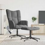 vidaXL Chaise de relaxation avec tabouret Gris foncé Velours