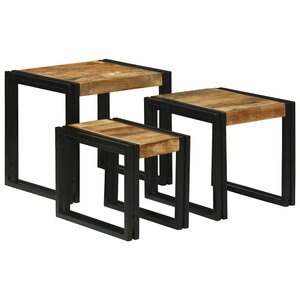 vidaXL Table Gigogne 3 Pièces Bois de Mangue Massif et Métal