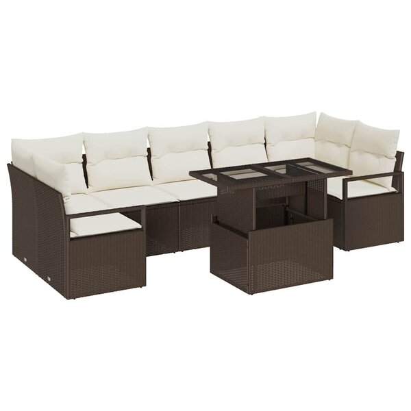 vidaXL Ensemble de canapé de jardin avec coussin 8 Pièces Marron et crème