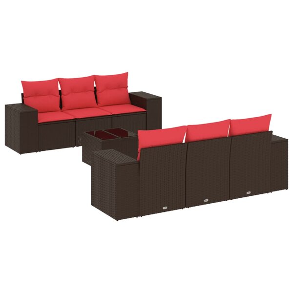vidaXL Salon de jardin avec coussins 7 Pièces marron résine tressée