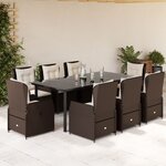 vidaXL Ensemble à manger de jardin et coussins 9 Pièces marron poly rotin