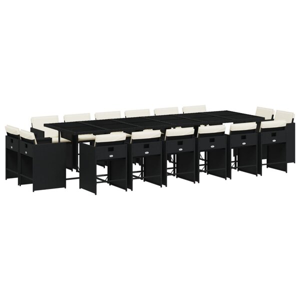 vidaXL Ensemble à manger de jardin 17 Pièces coussins noir résine tressée