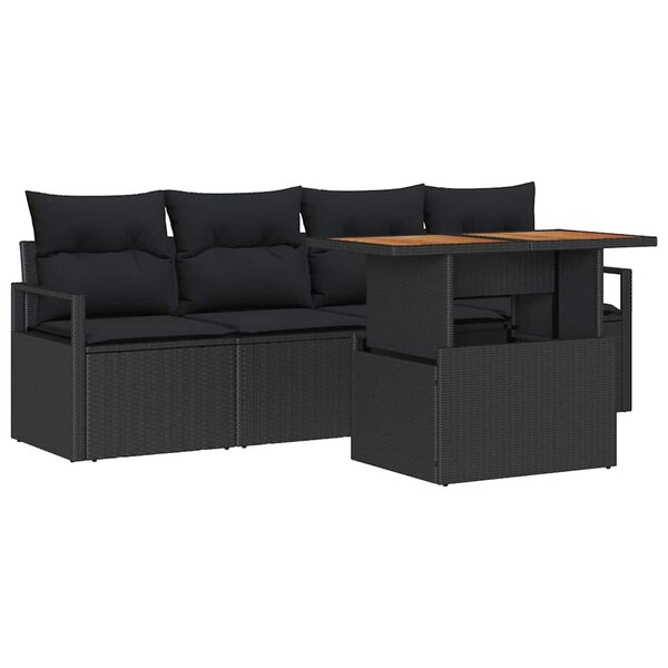 vidaXL Ensemble de canapé de jardin 5 Pièces Noir 100 x 55 x 73 cm