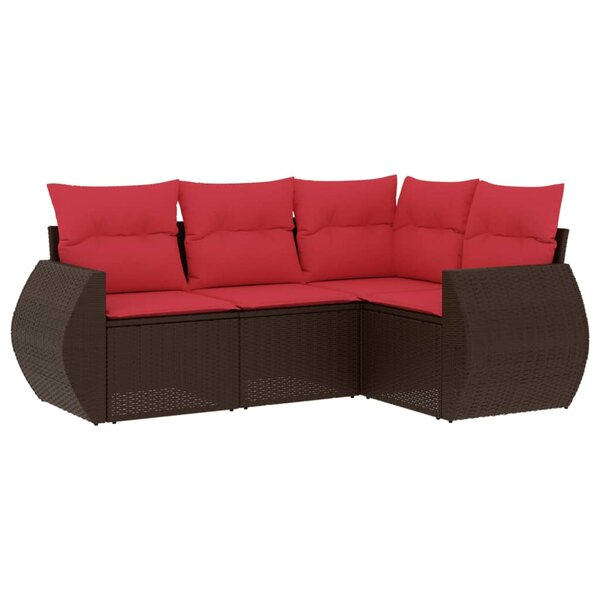 vidaXL Salon de jardin 4 Pièces avec coussins marron résine tressée