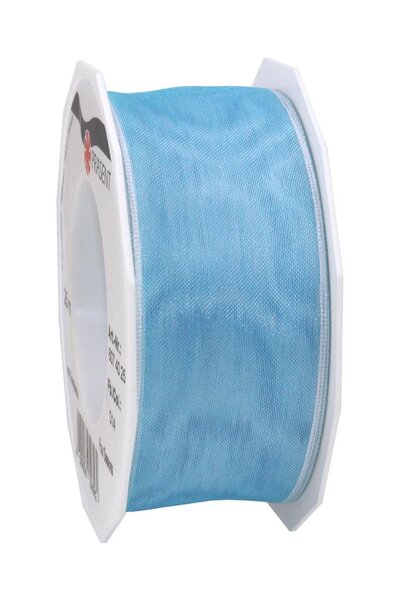 Organza four seasons 25-m-rouleau 40 mm  bleu ciel laitonné