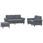 vidaXL Ensemble de canapés 3 Pièces avec coussins Gris foncé Velours