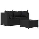 vidaXL Salon de jardin 3 Pièces avec coussins Noir Résine tressée