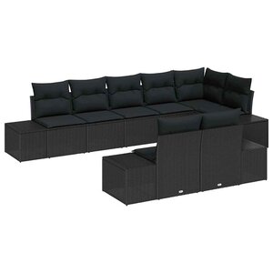 vidaXL Ensemble de canapé de jardin avec coussin 8 Pièces Noir polyrotin