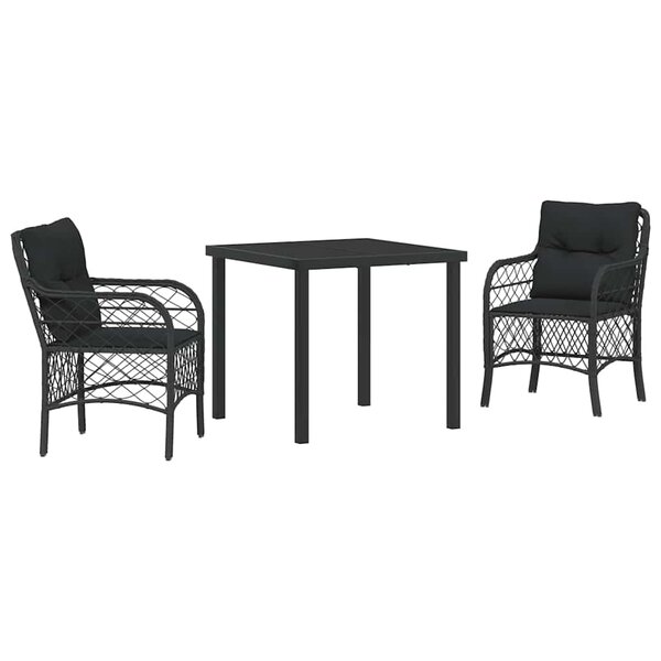 vidaXL Ensemble de salle à manger pour jardin 3 Pièces Noir Poly rotin