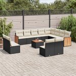 vidaXL Salon de jardin avec coussins 13 Pièces noir résine tressée