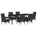 vidaXL Set de jardin 7 pièces avec coussins  rotin noir
