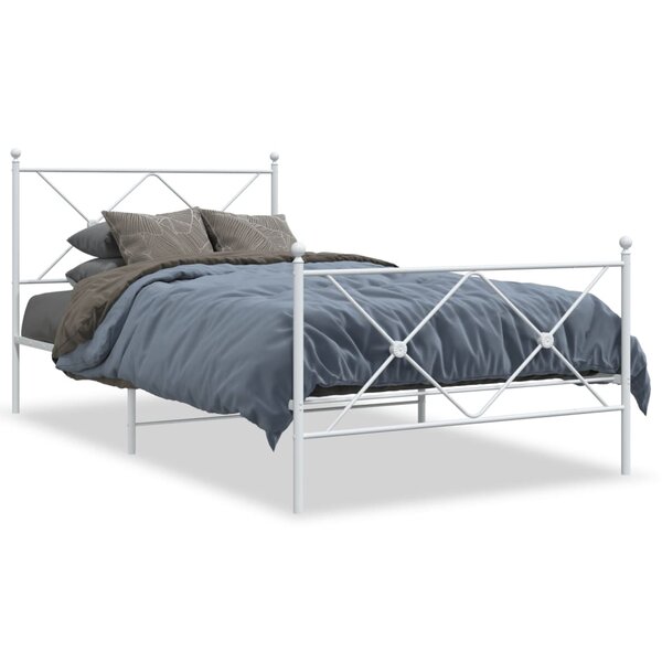 vidaXL Cadre de lit métal sans matelas et pied de lit blanc 100x190 cm