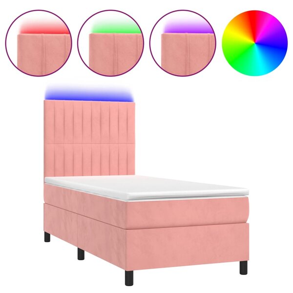 vidaXL Sommier à lattes de lit avec matelas LED Rose 80x200 cm Velours