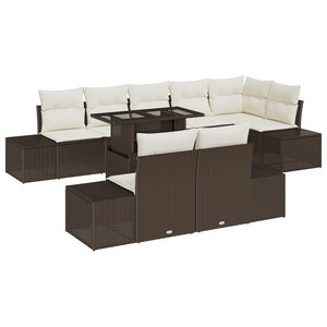 vidaXL Ensemble de canapé de jardin 9 pièces avec coussins Marron en poly rotin
