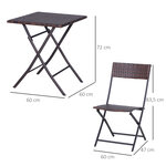 Ensemble meubles de jardin design table carré et chaises pliables résine tressée imitation rotin marron