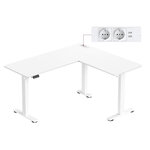 Bureau électrique réglable en hauteur table d’angle en L 140 x 160 cm avec multiprise fonction mémoire 2 hauteurs pour télétravail blanc 12_0004615