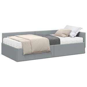 vidaXL Cadre de lit d'angle avec matelas 2 pc Gris clair 80 x 200 cm